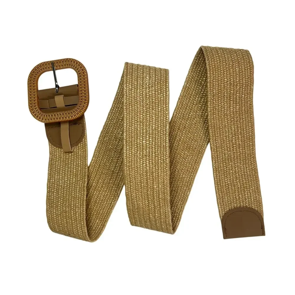 Women's Tan Straw Colored Stretch Waist Belt- Plastic Buckle- Coastal 41
